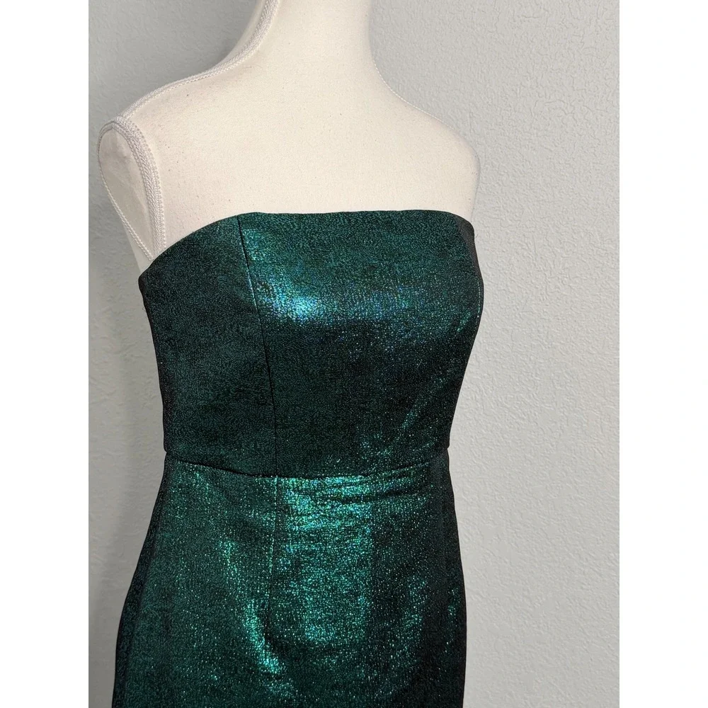 TIBI New York STRAPLESS Glitter LUREX Cocktail DRESS Green JACQUARD‎ $485 Sz 6